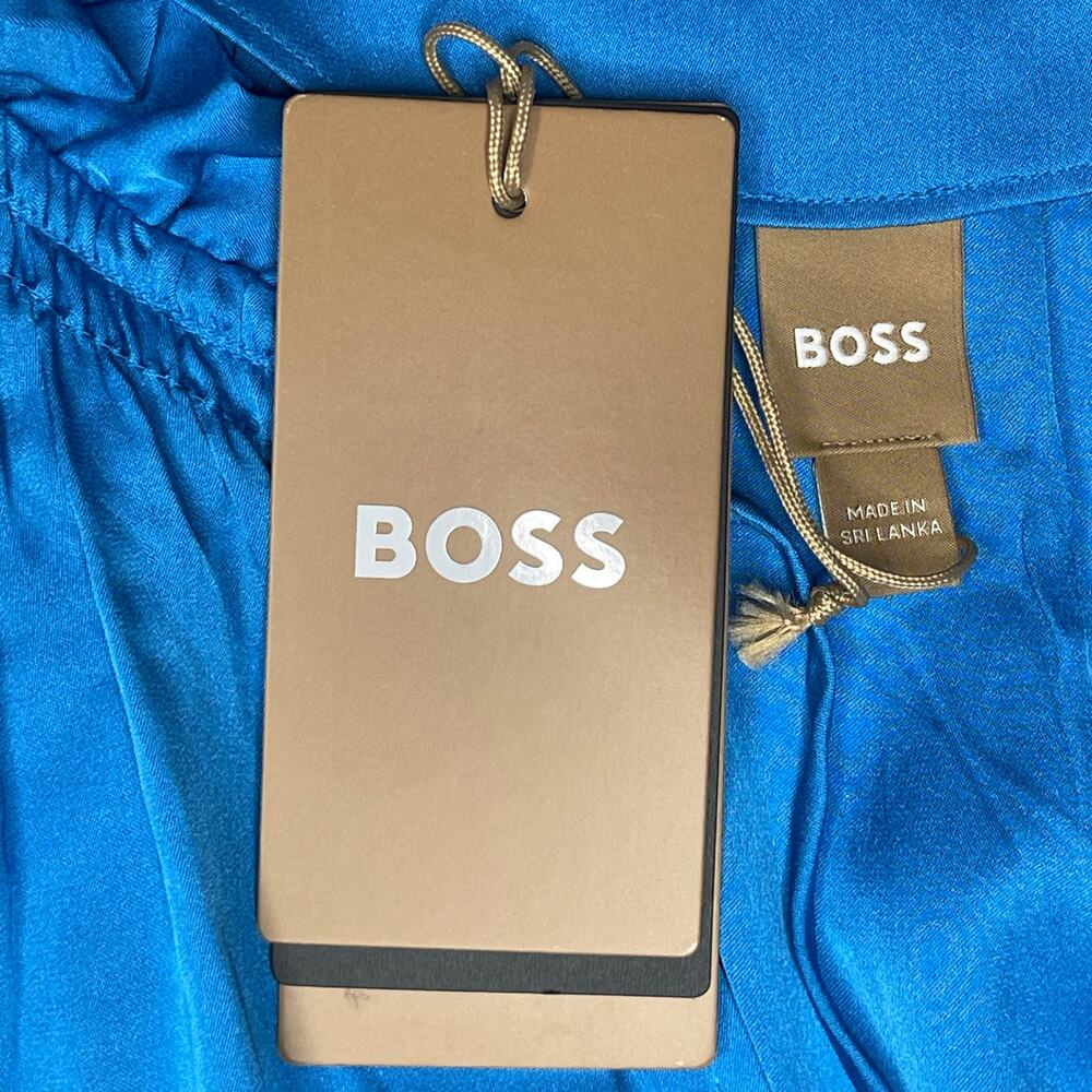 BOSS Womens Baratina Silk Blend size 8 Blue Blouse Long Sleeve Designer New - Picture 6 of 10